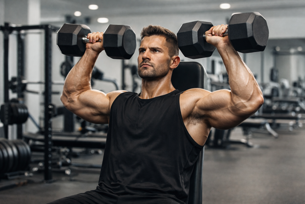 Dumbbell bench press exercise for upper body muscle growth and strength training
