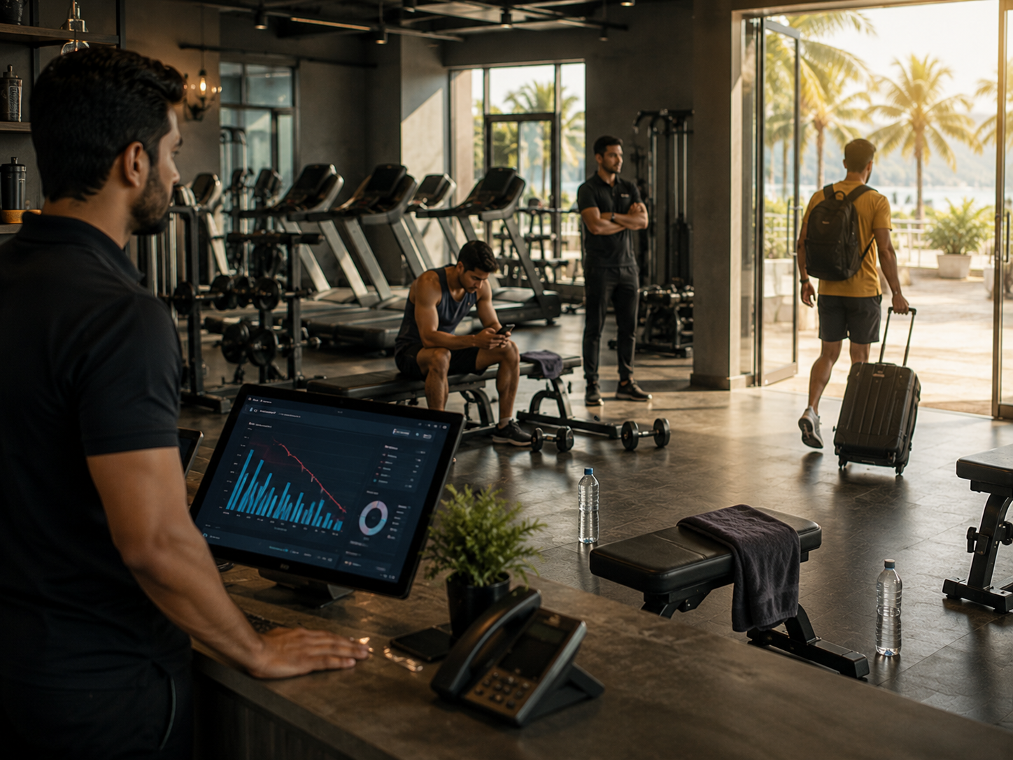 Gym members losing workout consistency during summer vacations inside a modern fitness center